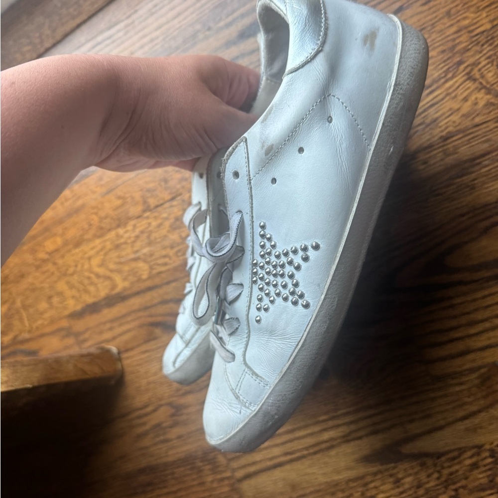 Golden Goose Kids Metallic Silver and White Sneakers